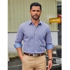 COOFANDY Men Plaid Dress Shirts Long Sleeve Button Down Shirts Cotton Shirt(Sky Blue White Plaid)