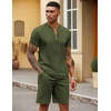 COOFANDY Men’s 2 Piece Set Short Sleeve Polo Shirt and Shorts Summer Suits(Army Green)