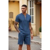 COOFANDY Men’s 2 Piece Set Short Sleeve Polo Shirt and Shorts Summer Suits(Blue)