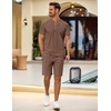 COOFANDY Men’s 2 Piece Set Short Sleeve Polo Shirt and Shorts Summer Suits(Brown)