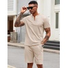 COOFANDY Men’s 2 Piece Set Short Sleeve Polo Shirt and Shorts Summer Suits(Champagne)