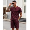 COOFANDY Men’s 2 Piece Set Short Sleeve Polo Shirt and Shorts Summer Suits(Date Red)