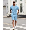 COOFANDY Men’s 2 Piece Set Short Sleeve Polo Shirt and Shorts Summer Suits(Light Blue)