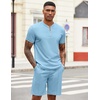 COOFANDY Men’s 2 Piece Set Short Sleeve Polo Shirt and Shorts Summer Suits(Light Blue)