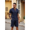 COOFANDY Men’s 2 Piece Set Short Sleeve Polo Shirt and Shorts Summer Suits(Navy Blue)