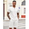 COOFANDY Men’s 2 Piece Set Short Sleeve Polo Shirt and Shorts Summer Suits(White)