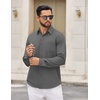 COOFANDY Mens Dress Shirts Untucked Long Sleeve Button Down Denim Shirt Stretch Business Casual Shirts(Dark Grey)