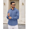 COOFANDY Mens Dress Shirts Untucked Long Sleeve Button Down Denim Shirt Stretch Business Casual Shirts(Navy Blue)