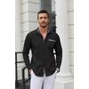COOFANDY Men’s Long Sleeve Dress Shirt Plaid Collar Casual Button Down Shirts(Black/Navy Blue)
