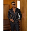 COOFANDY Mens Silk Satin Dress Shirts Long Sleeve Shiny Button Down Shirt(Black)