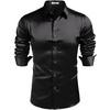 COOFANDY Mens Silk Satin Dress Shirts Long Sleeve Shiny Button Down Shirt(Black)