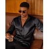 COOFANDY Mens Silk Satin Dress Shirts Long Sleeve Shiny Button Down Shirt(Black)