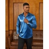 COOFANDY Mens Silk Satin Dress Shirts Long Sleeve Shiny Button Down Shirt(Dark Blue)