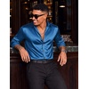 COOFANDY Mens Silk Satin Dress Shirts Long Sleeve Shiny Button Down Shirt(Dark Blue)
