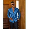 COOFANDY Mens Silk Satin Dress Shirts Long Sleeve Shiny Button Down Shirt(Dark Blue)