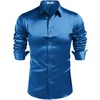 COOFANDY Mens Silk Satin Dress Shirts Long Sleeve Shiny Button Down Shirt(Dark Blue)