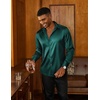 COOFANDY Mens Silk Satin Dress Shirts Long Sleeve Shiny Button Down Shirt(Green)