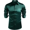 COOFANDY Mens Silk Satin Dress Shirts Long Sleeve Shiny Button Down Shirt(Green)
