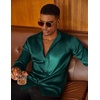 COOFANDY Mens Silk Satin Dress Shirts Long Sleeve Shiny Button Down Shirt(Green)