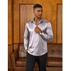 COOFANDY Mens Silk Satin Dress Shirts Long Sleeve Shiny Button Down Shirt(Light Gray)