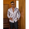 COOFANDY Mens Silk Satin Dress Shirts Long Sleeve Shiny Button Down Shirt(Light Gray)