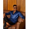 COOFANDY Mens Silk Satin Dress Shirts Long Sleeve Shiny Button Down Shirt(Navy Blue)