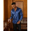 COOFANDY Mens Silk Satin Dress Shirts Long Sleeve Shiny Button Down Shirt(Navy Blue)