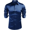 COOFANDY Mens Silk Satin Dress Shirts Long Sleeve Shiny Button Down Shirt(Navy Blue)