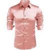 COOFANDY Mens Silk Satin Dress Shirts Long Sleeve Shiny Button Down Shirt(Pink)