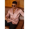 COOFANDY Mens Silk Satin Dress Shirts Long Sleeve Shiny Button Down Shirt(Pink)