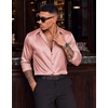 COOFANDY Mens Silk Satin Dress Shirts Long Sleeve Shiny Button Down Shirt(Pink)