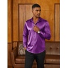 COOFANDY Mens Silk Satin Dress Shirts Long Sleeve Shiny Button Down Shirt(Purple)