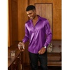 COOFANDY Mens Silk Satin Dress Shirts Long Sleeve Shiny Button Down Shirt(Purple)