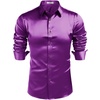 COOFANDY Mens Silk Satin Dress Shirts Long Sleeve Shiny Button Down Shirt(Purple)