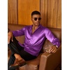 COOFANDY Mens Silk Satin Dress Shirts Long Sleeve Shiny Button Down Shirt(Purple)