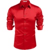 COOFANDY Mens Silk Satin Dress Shirts Long Sleeve Shiny Button Down Shirt(Red)