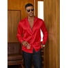 COOFANDY Mens Silk Satin Dress Shirts Long Sleeve Shiny Button Down Shirt(Red)