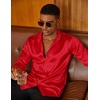 COOFANDY Mens Silk Satin Dress Shirts Long Sleeve Shiny Button Down Shirt(Red)