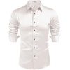COOFANDY Mens Silk Satin Dress Shirts Long Sleeve Shiny Button Down Shirt(White)