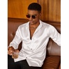 COOFANDY Mens Silk Satin Dress Shirts Long Sleeve Shiny Button Down Shirt(White)