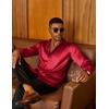 COOFANDY Mens Silk Satin Dress Shirts Long Sleeve Shiny Button Down Shirt(Wine Red)