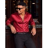 COOFANDY Mens Silk Satin Dress Shirts Long Sleeve Shiny Button Down Shirt(Wine Red)