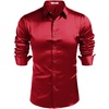 COOFANDY Mens Silk Satin Dress Shirts Long Sleeve Shiny Button Down Shirt(Wine Red)