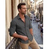 COOFANDY Mens Stretch Dress Shirts Muscle Fit Wrinkle Free Long Sleeve Button Down Shirt Business Casual Shirts(Dark Grey)