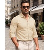 COOFANDY Mens Stretch Dress Shirts Muscle Fit Wrinkle Free Long Sleeve Button Down Shirt Business Casual Shirts(Light Khaki)
