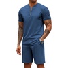 COOFANDY Men’s 2 Piece Set Short Sleeve Polo Shirt and Shorts Summer Suits(Blue)