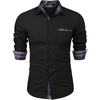 COOFANDY Men’s Long Sleeve Dress Shirt Plaid Collar Casual Button Down Shirts(Black/Navy Blue)