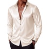 COOFANDY Mens Silk Satin Dress Shirts Long Sleeve Shiny Button Down Shirt(Beige)