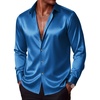 COOFANDY Mens Silk Satin Dress Shirts Long Sleeve Shiny Button Down Shirt(Dark Blue)
