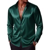 COOFANDY Mens Silk Satin Dress Shirts Long Sleeve Shiny Button Down Shirt(Green)